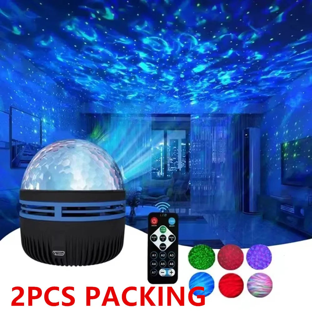 Galaxy Projector Night Light, LED Star & Ocean Wave Projector with Remote, RGB Colors, Auto-Rotate, USB Powered Ceiling Starlight for Bedroom, Kids, Nursery & Home Decor