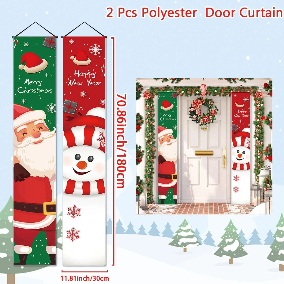 Christmas Santa Claus Snowman Door Couplet Merry Christmas Decoration for Home 2025 Elk Door Banner Navidad Natal New Year 2026