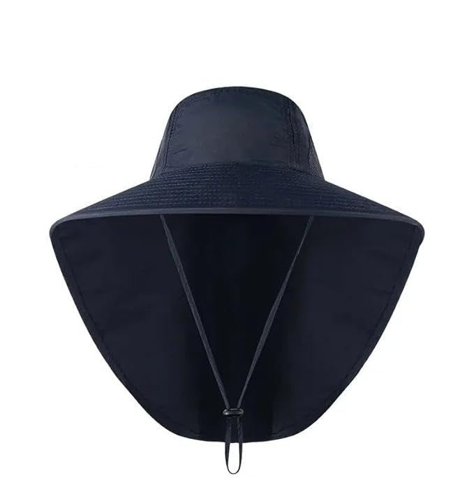 Unisex Wide Brim Sun Hat with Neck Flap, UV Protection Safari Cap, Mesh Panels, Adjustable Chin Strap, Lightweight, Packable