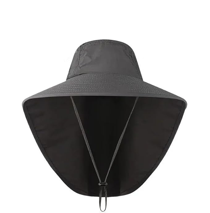 Unisex Wide Brim Sun Hat with Neck Flap, UV Protection Safari Cap, Mesh Panels, Adjustable Chin Strap, Lightweight, Packable