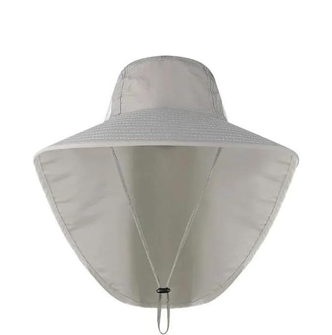 Unisex Wide Brim Sun Hat with Neck Flap, UV Protection Safari Cap, Mesh Panels, Adjustable Chin Strap, Lightweight, Packable