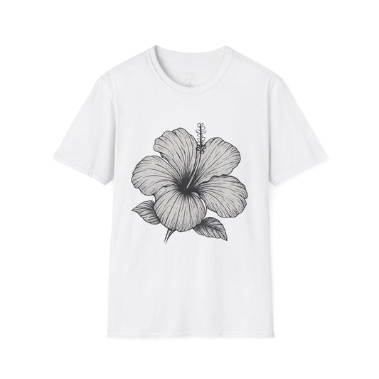 Floral Hibiscus Softstyle T-Shirt, Beachwear, Summer Gift, Casual Tee, Trendy Graphic Tee, Nature Lover Shirt