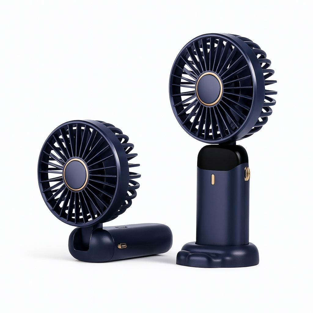 Handheld Mini Fan 3000mAh, Foldable 5-Speed USB Rechargeable, Neck-Hanging/Desk, Phone Stand & LED Display