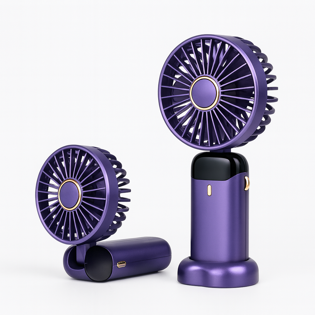 Handheld Mini Fan 3000mAh, Foldable 5-Speed USB Rechargeable, Neck-Hanging/Desk, Phone Stand & LED Display
