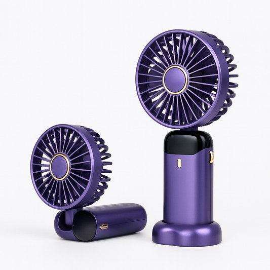 Handheld Mini Fan 3000mAh, Foldable 5-Speed USB Rechargeable, Neck-Hanging/Desk, Phone Stand & LED Display