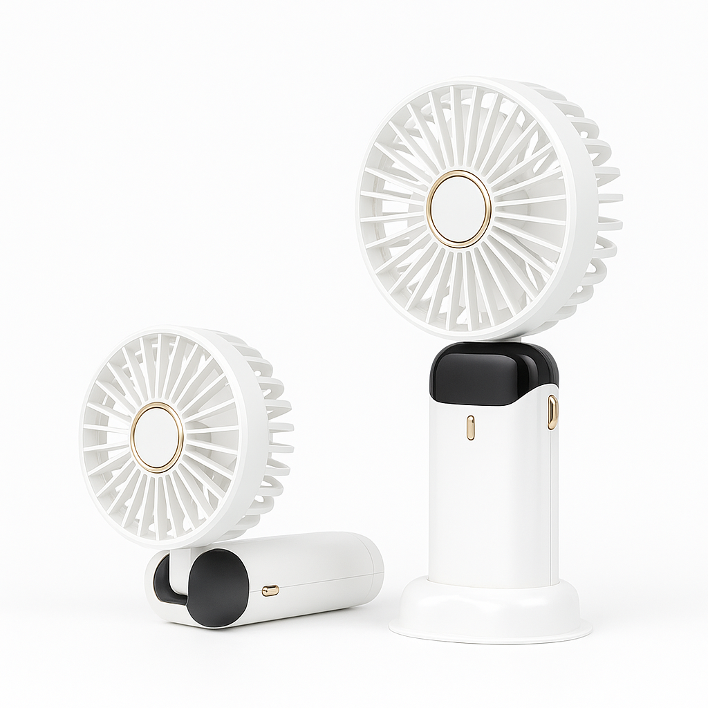 Handheld Mini Fan 3000mAh, Foldable 5-Speed USB Rechargeable, Neck-Hanging/Desk, Phone Stand & LED Display