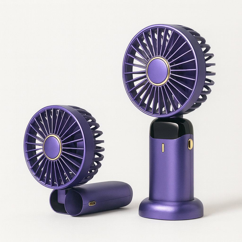 Handheld Mini Fan 3000mAh, Foldable 5-Speed USB Rechargeable, Neck-Hanging/Desk, Phone Stand & LED Display