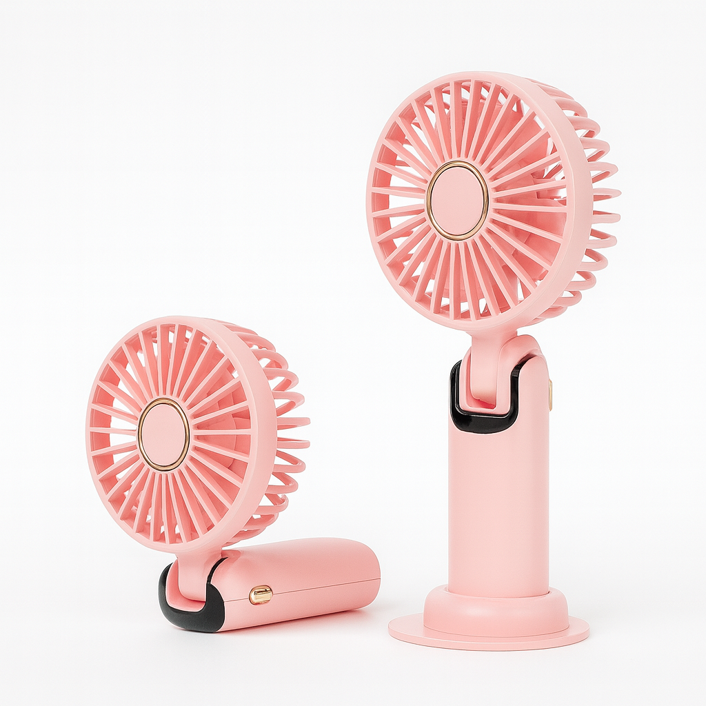 Handheld Mini Fan 3000mAh, Foldable 5-Speed USB Rechargeable, Neck-Hanging/Desk, Phone Stand & LED Display