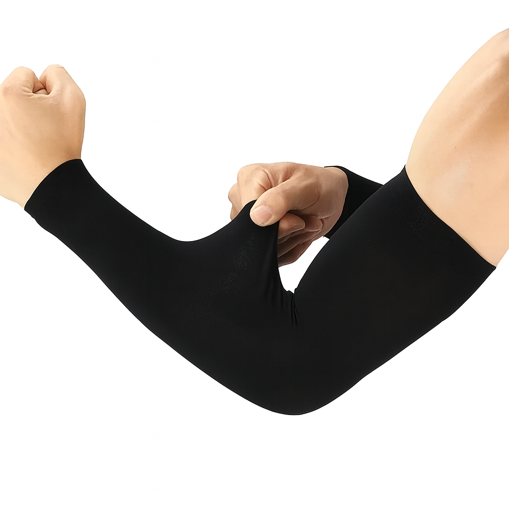 Cooling Ice Silk Arm Sleeves - UV Sun Protection for Outdoor Cycling, Running & Golf, Unisex One-Size (1 Pair, Black)