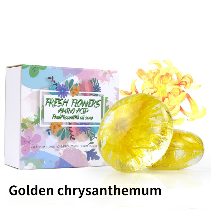 2.82oz / 80g Transparent Handmade Soap with Real Fresh Flower – Amino Acid Infused Moisturizing & Hydrating Facial & Body Bar