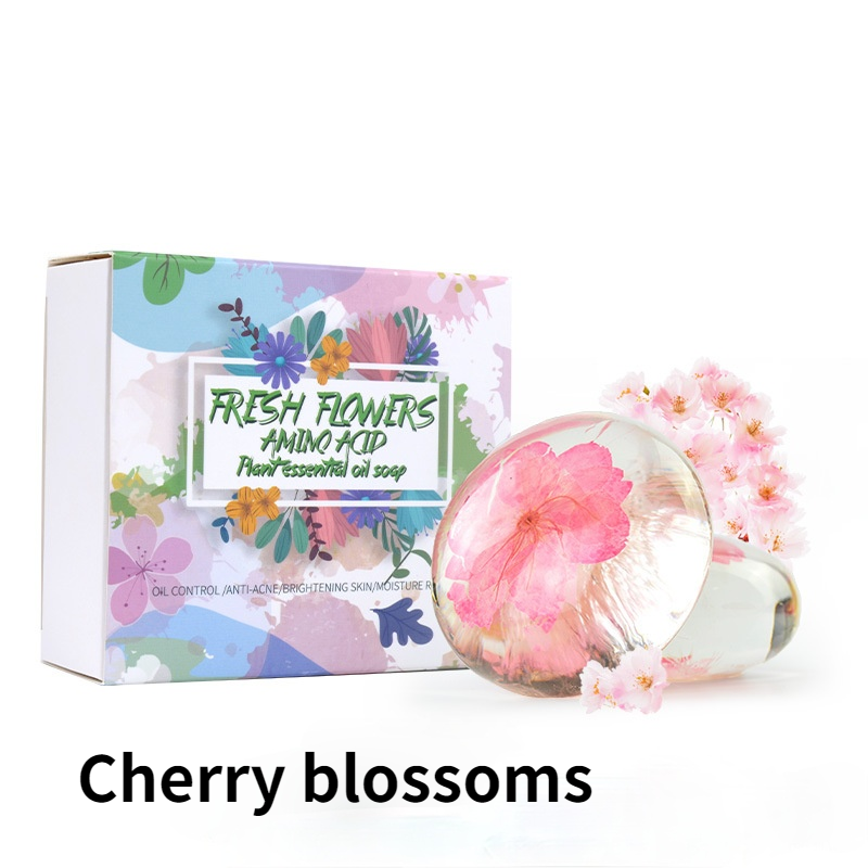 2.82oz / 80g Transparent Handmade Soap with Real Fresh Flower – Amino Acid Infused Moisturizing & Hydrating Facial & Body Bar