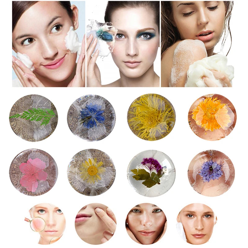 2.82oz / 80g Transparent Handmade Soap with Real Fresh Flower – Amino Acid Infused Moisturizing & Hydrating Facial & Body Bar