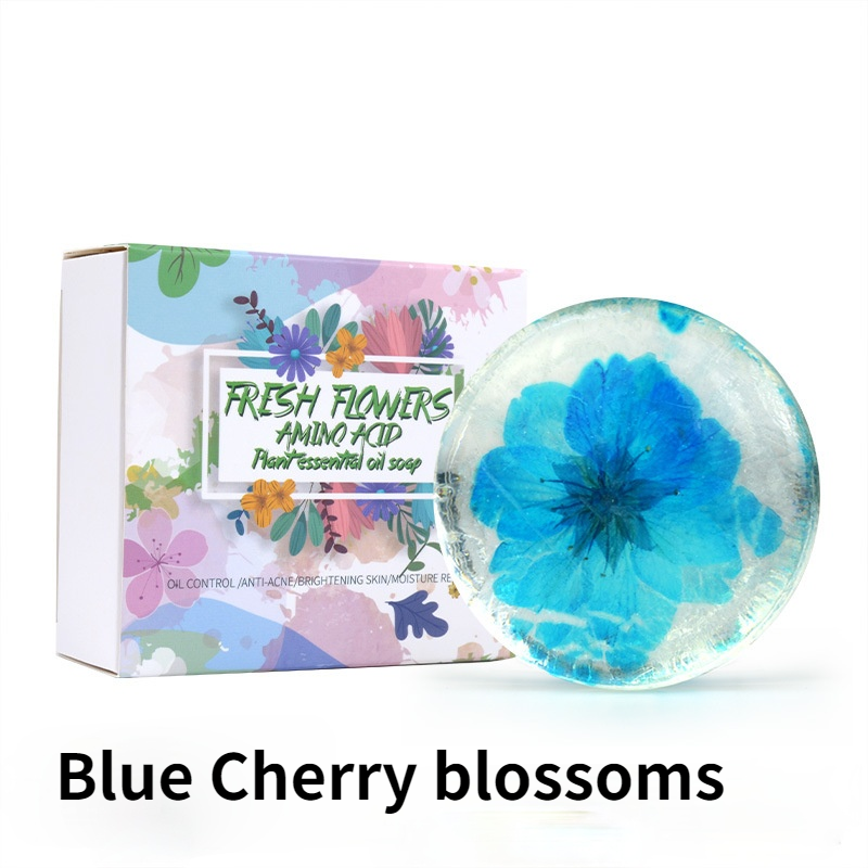2.82oz / 80g Transparent Handmade Soap with Real Fresh Flower – Amino Acid Infused Moisturizing & Hydrating Facial & Body Bar