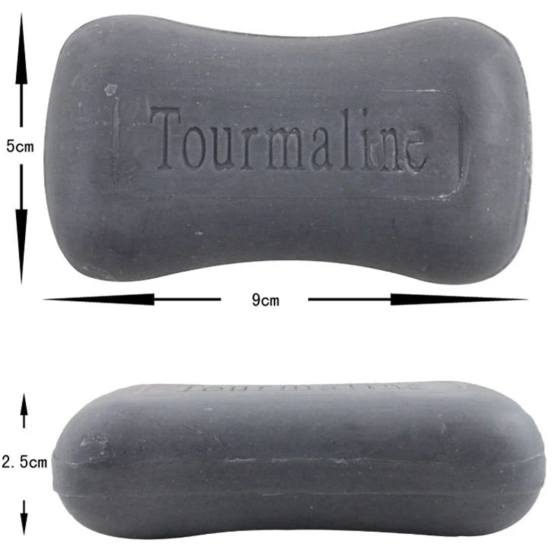 Tourmaline Soap Bar – Natural Bamboo Charcoal Handmade Face & Body Soap, 3.53oz/100g, Anti-Acne & Blackhead Cleanser