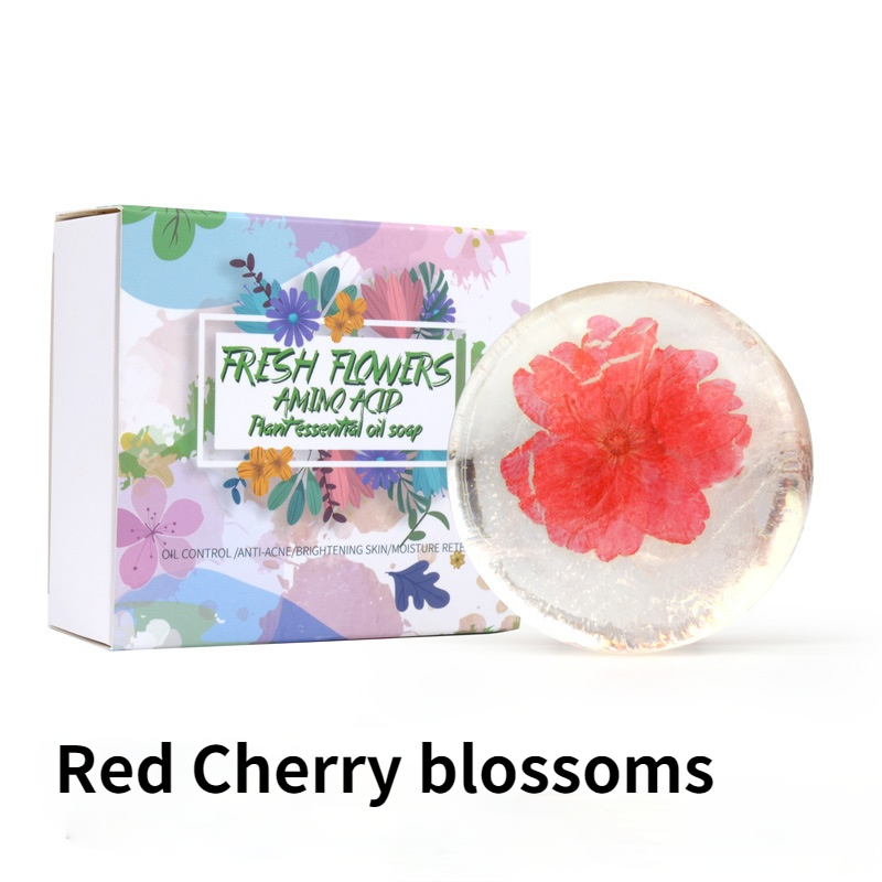 2.82oz / 80g Transparent Handmade Soap with Real Fresh Flower – Amino Acid Infused Moisturizing & Hydrating Facial & Body Bar
