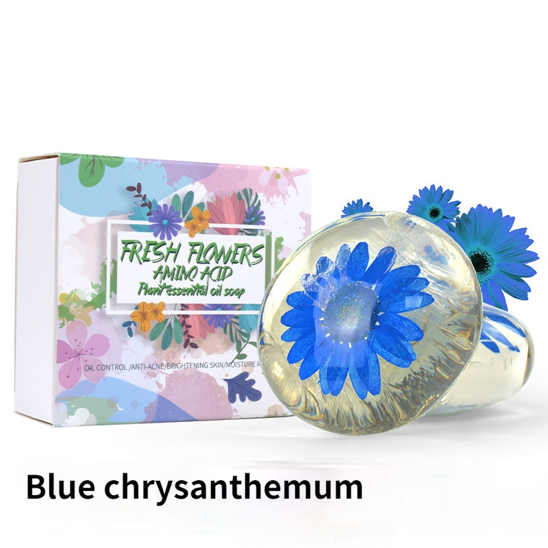 2.82oz / 80g Transparent Handmade Soap with Real Fresh Flower – Amino Acid Infused Moisturizing & Hydrating Facial & Body Bar