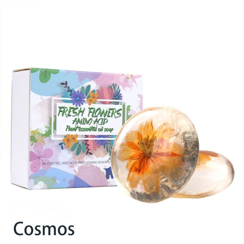 2.82oz / 80g Transparent Handmade Soap with Real Fresh Flower – Amino Acid Infused Moisturizing & Hydrating Facial & Body Bar