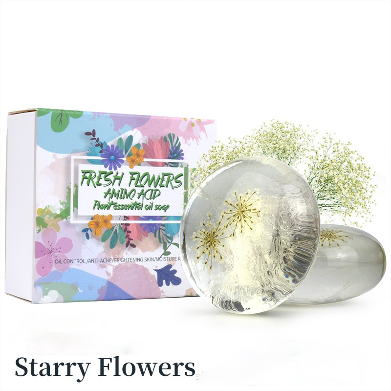 2.82oz / 80g Transparent Handmade Soap with Real Fresh Flower – Amino Acid Infused Moisturizing & Hydrating Facial & Body Bar