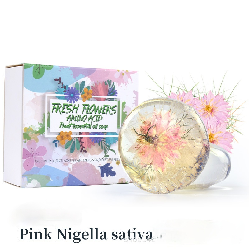 2.82oz / 80g Transparent Handmade Soap with Real Fresh Flower – Amino Acid Infused Moisturizing & Hydrating Facial & Body Bar