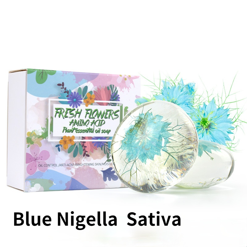 2.82oz / 80g Transparent Handmade Soap with Real Fresh Flower – Amino Acid Infused Moisturizing & Hydrating Facial & Body Bar