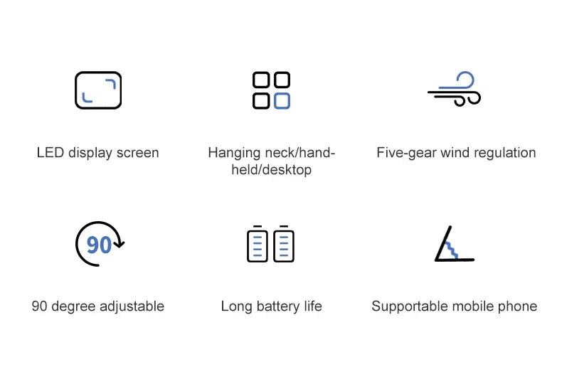 Handheld Mini Fan 3000mAh, Foldable 5-Speed USB Rechargeable, Neck-Hanging/Desk, Phone Stand & LED Display