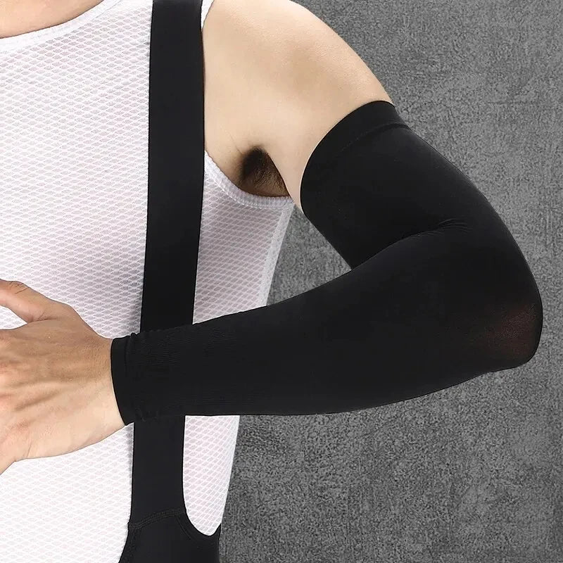 Cooling Ice Silk Arm Sleeves - UV Sun Protection for Outdoor Cycling, Running & Golf, Unisex One-Size (1 Pair, Black)