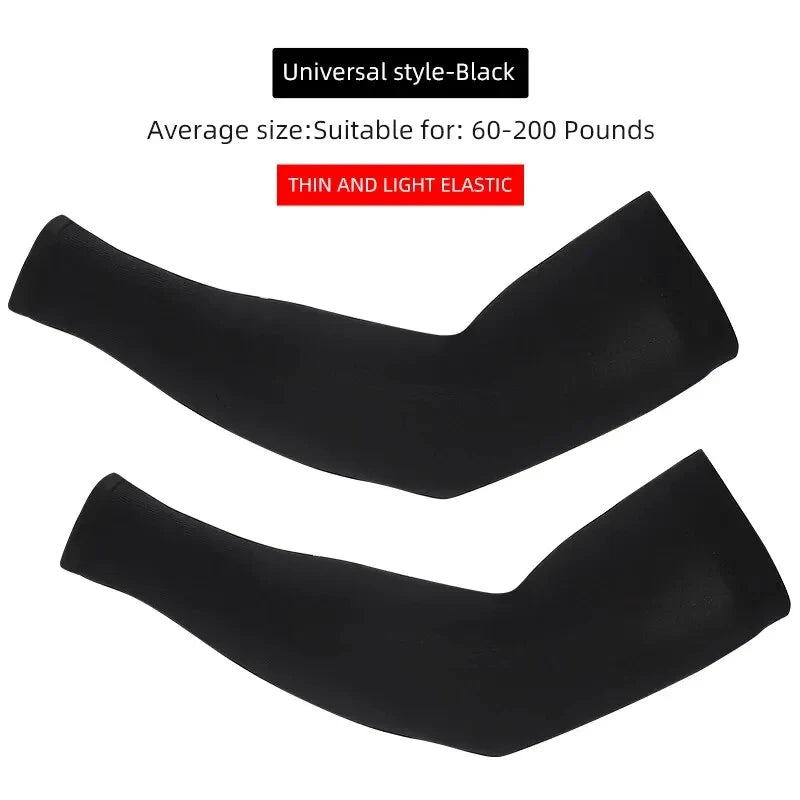 Cooling Ice Silk Arm Sleeves - UV Sun Protection for Outdoor Cycling, Running & Golf, Unisex One-Size (1 Pair, Black)