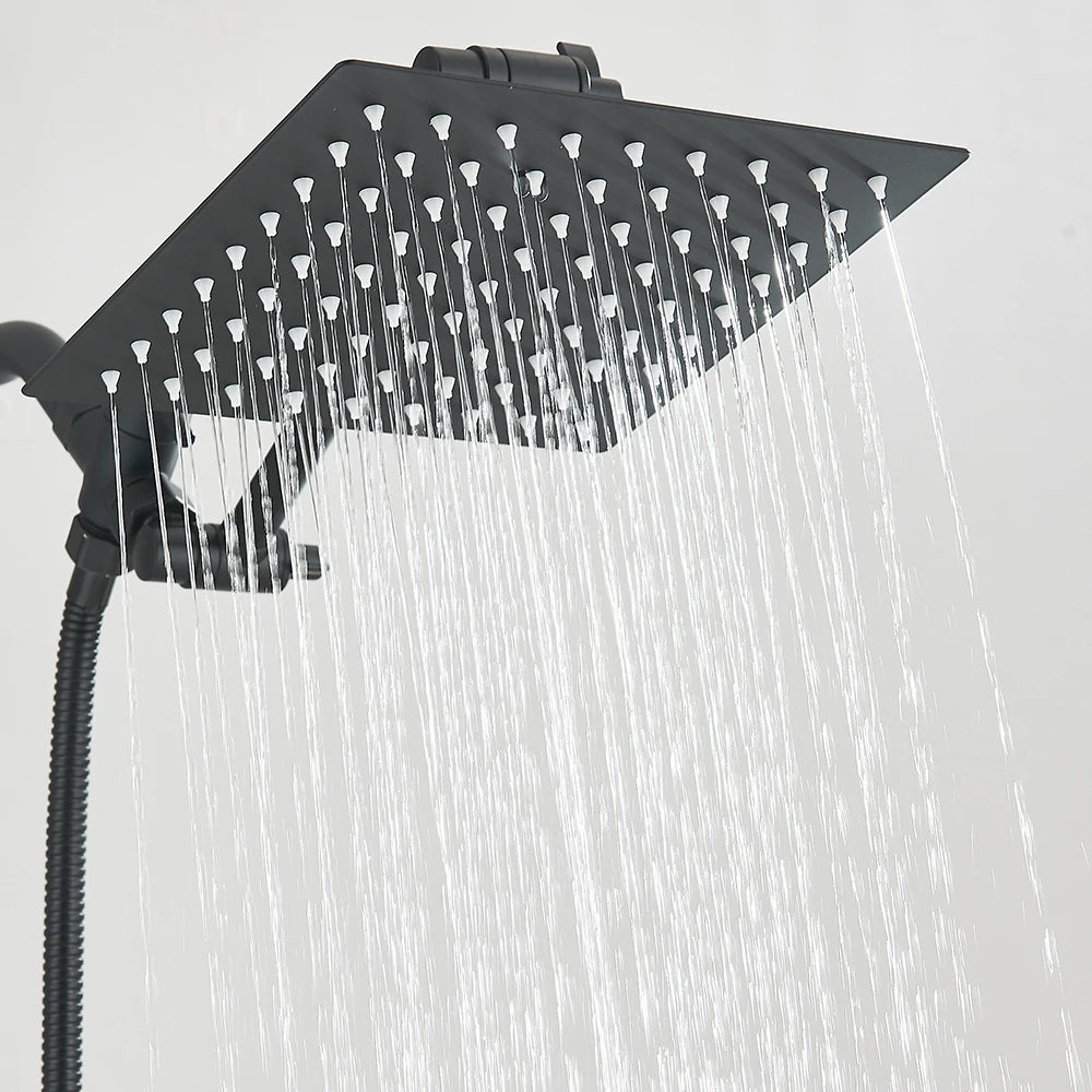 8–12" High Pressure Rain Shower Head, Square Stainless Steel – Adjustable Extension Arm with 3-Way Handheld Spray Combo