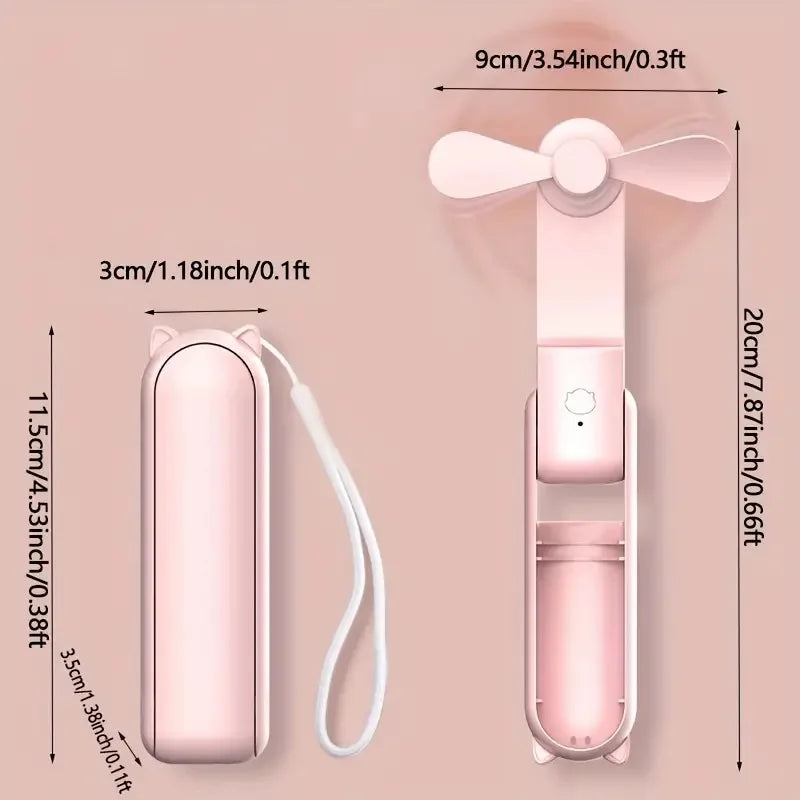 Portable Mini Fan – USB Rechargeable, Foldable Handheld Fan with 3-Speed Settings, Quiet Personal Cooling for Travel & Outdoor