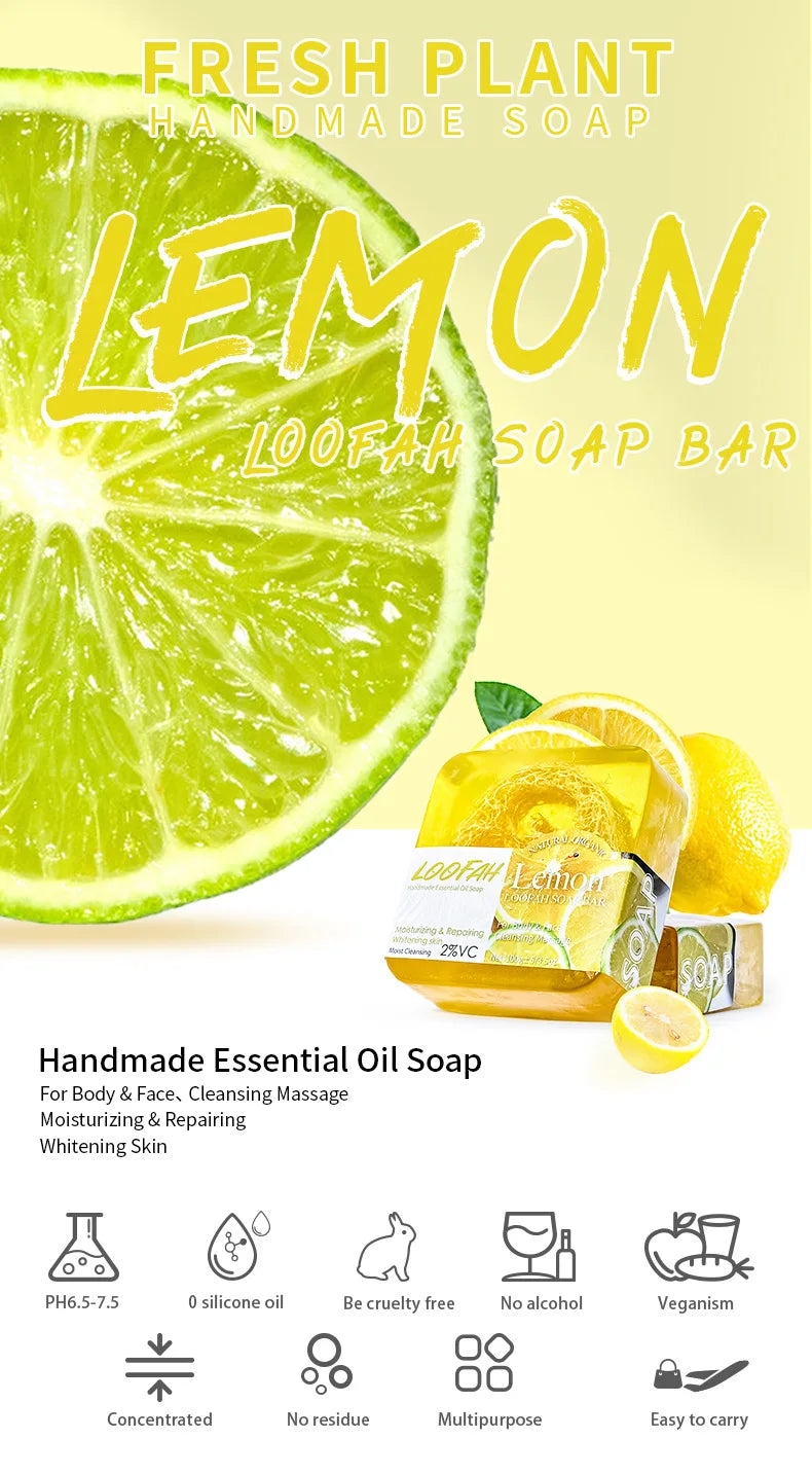 Handmade Soap Bar with Loofah – 3.53oz (100g) Essential Oil Bath Bar, Exfoliating & Nourishing Cleanser
