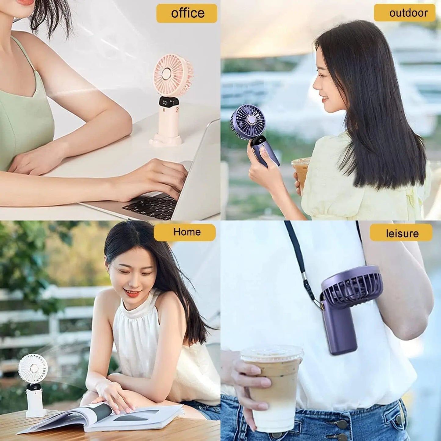 Handheld Mini Fan 3000mAh, Foldable 5-Speed USB Rechargeable, Neck-Hanging/Desk, Phone Stand & LED Display