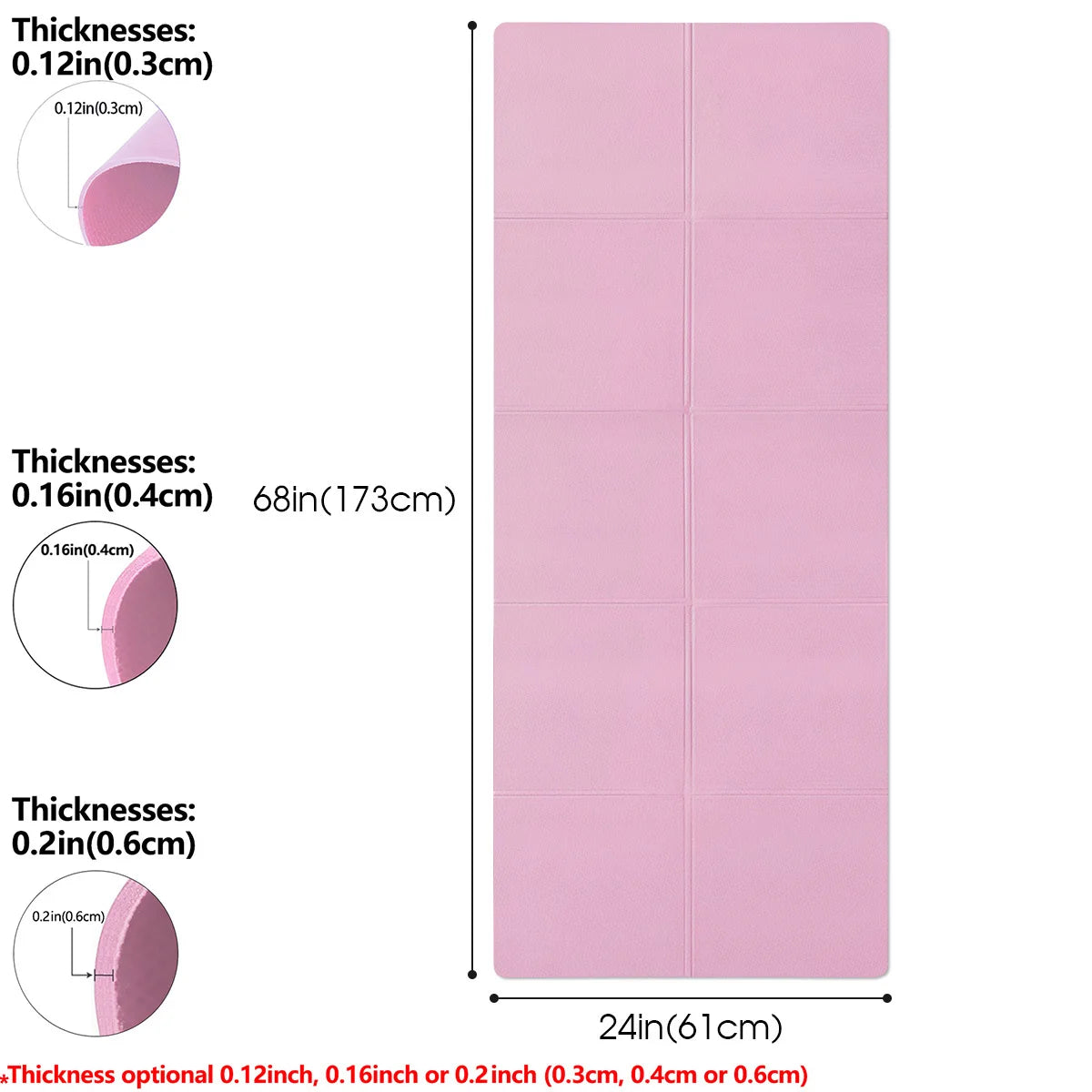 Non-Slip Yoga Mat, Pilates Exercise Mat 3/4/6mm, 173 x 61 cm EVA, Lightweight Travel Workout Mat for Home Gym, Women & Men