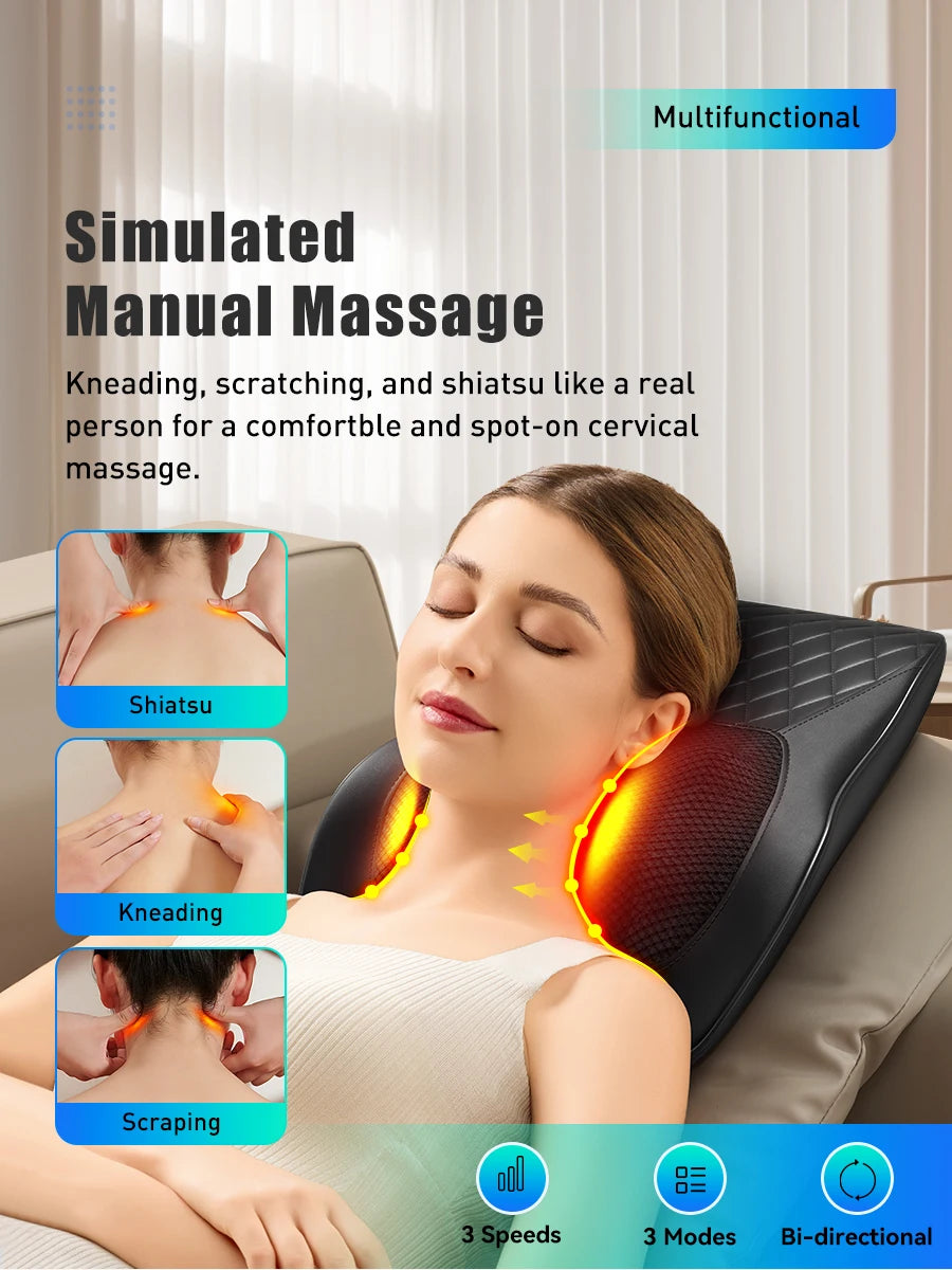 Neck Pillow Massager 3 Speed Adjustment Vibration Heating Massage Machine Can Be Used To Relax Shoulder, Neck, And Back Muscle