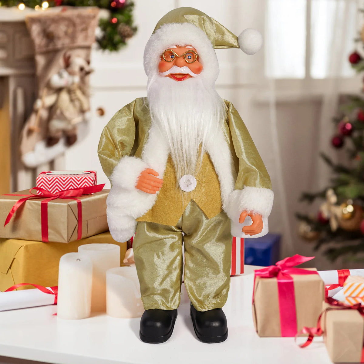 Christmas 12 Inch Santa Claus Cute Creative Holiday Decoration Desktop Novelty Toy Cartoon Doll Standing Posture Mascot