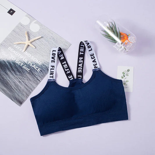 Women Letter Strap Sports Bra Sexy Seamless Fitness Underwear Elastic Slim Crop Top Breathable Push Up Yoga Vest Sportswear