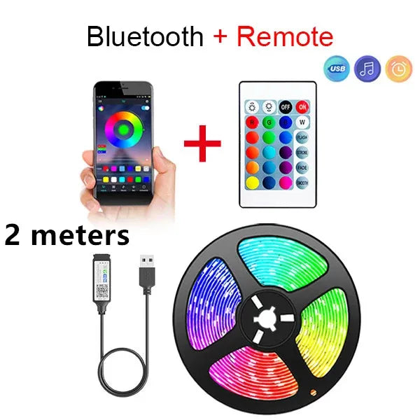 Bluetooth LED Strip Lights 5050 RGB, App + Remote Control, 16.4ft (5m) Flexible LED Tape for TV Backlight, Bedroom, Gaming Room, Home Decor, Dimmable, Timer