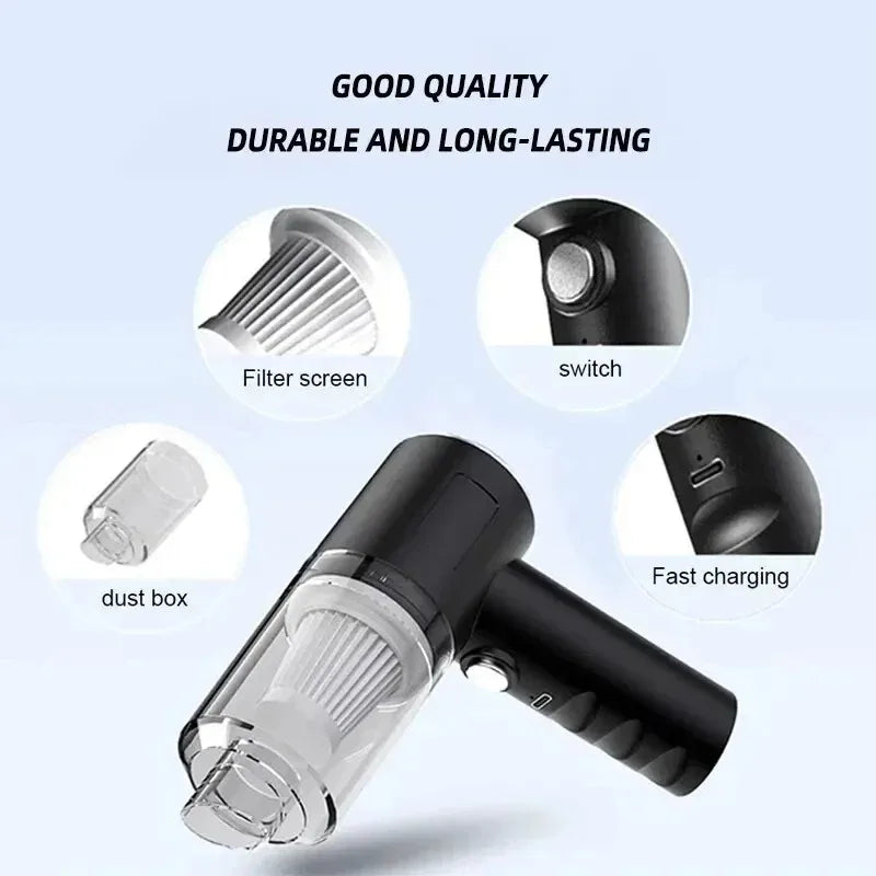 Portable Cordless Handheld Vacuum Cleaner, 120W Mini, USB-C Rechargeable, 5.5kPa Suction, Washable HEPA Filter, Crevice & Brush Nozzles for Car & Home