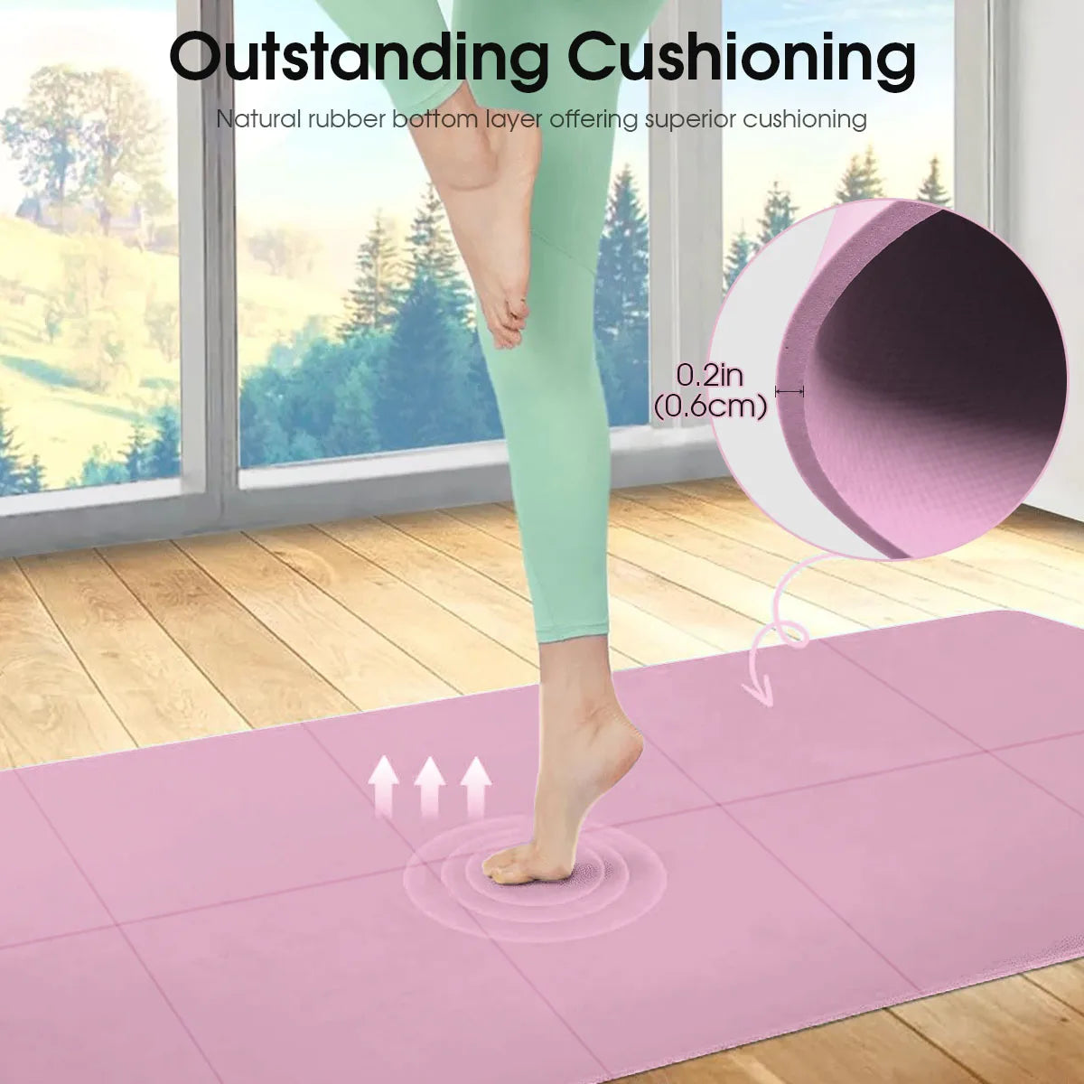 Non-Slip Yoga Mat, Pilates Exercise Mat 3/4/6mm, 173 x 61 cm EVA, Lightweight Travel Workout Mat for Home Gym, Women & Men