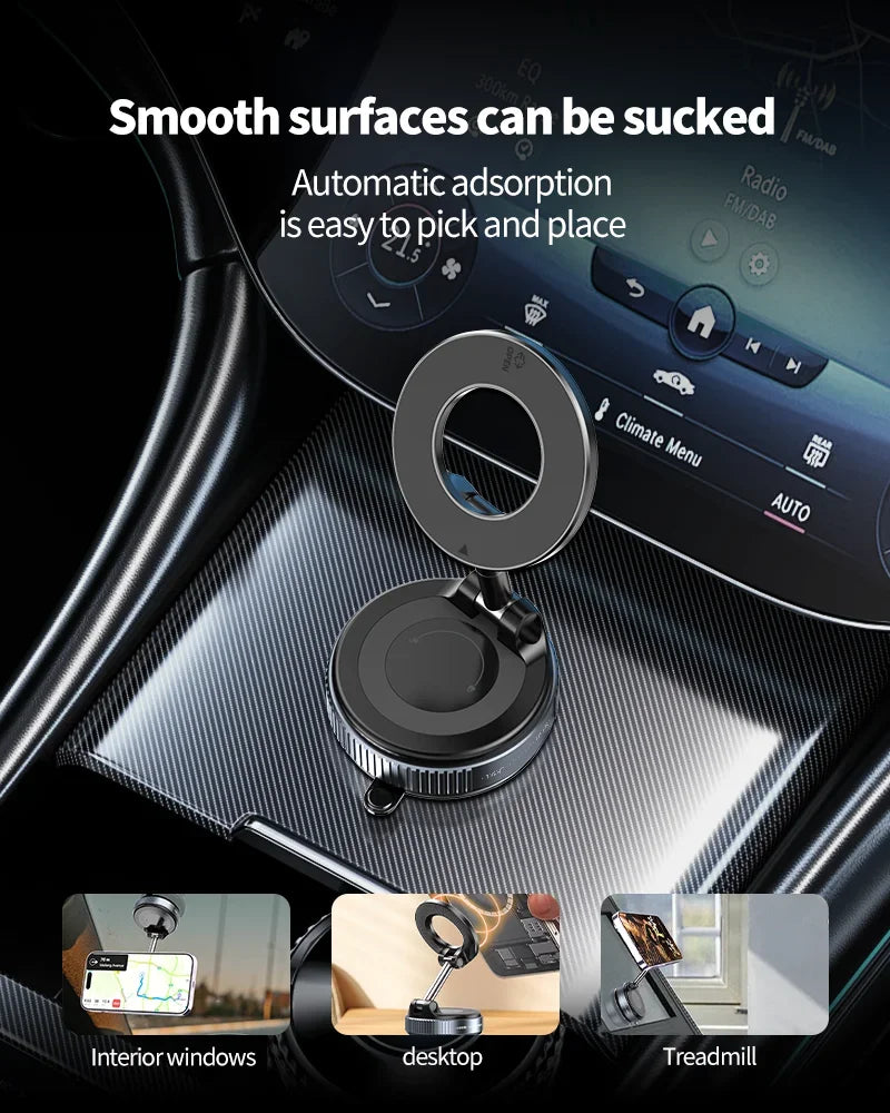 New 360° Rotation Folding Magnetic Car Phone Holder With Vacuum Suction Cup For iPhone 12-16 Series Car/Gym/Driving Phone Holder
