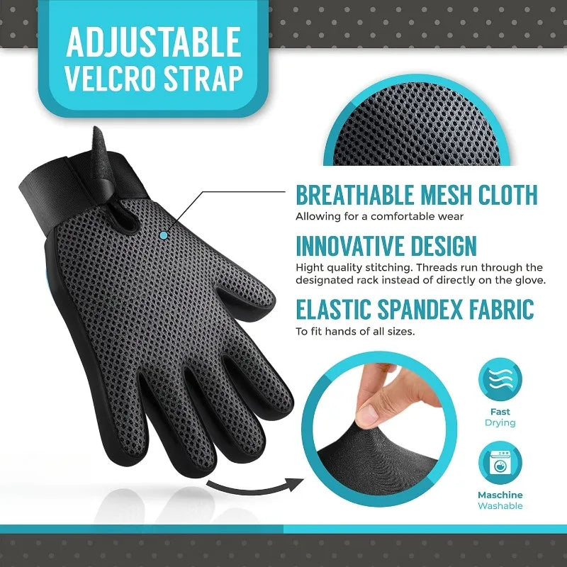 Pet Grooming Glove for Cats & Dogs – Hair Removal & Massage Mitt with Soft TPR Tips – Deshedding Brush for Bathing, Cleaning, and Pet Hair Control