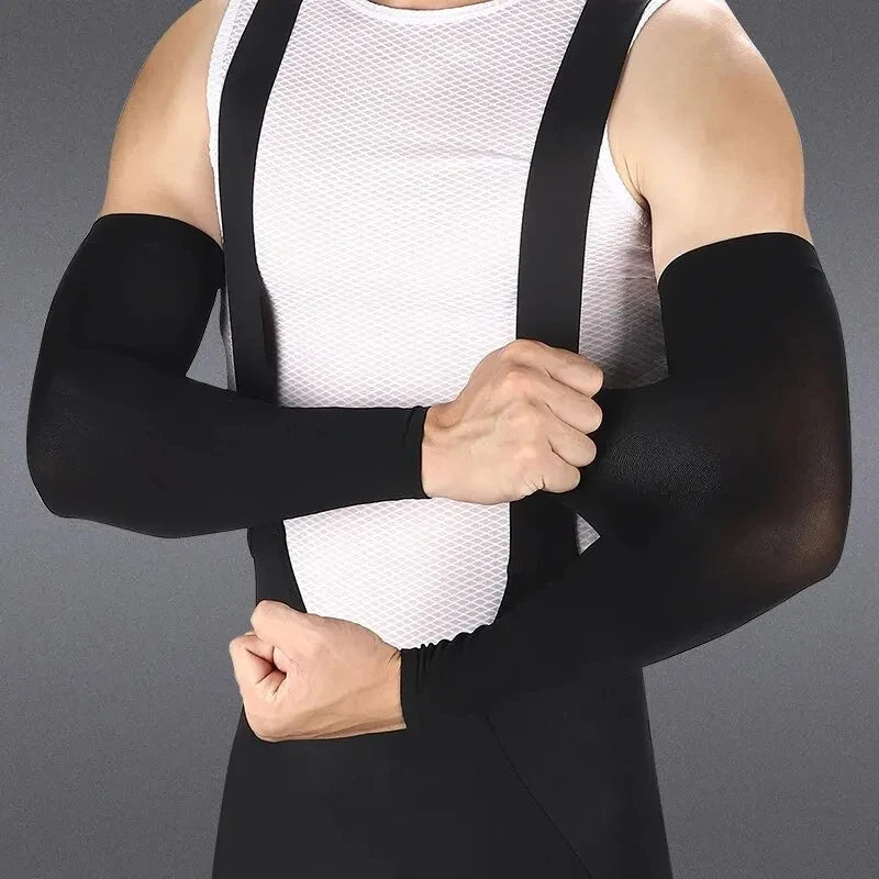 Cooling Ice Silk Arm Sleeves - UV Sun Protection for Outdoor Cycling, Running & Golf, Unisex One-Size (1 Pair, Black)