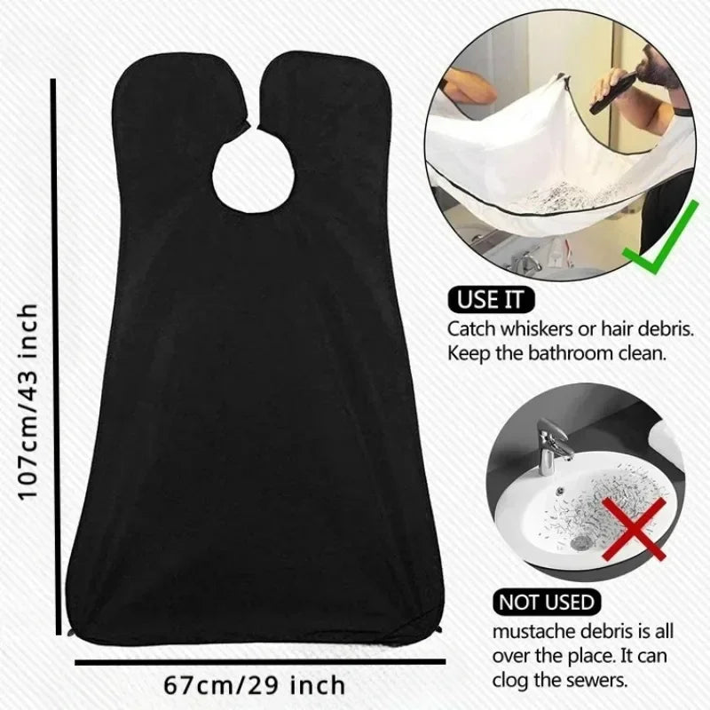 Beard Bib & Hair Catcher, No-Mess Shaving Cape, Mirror Suction Cups, Sink & Counter Cleanup