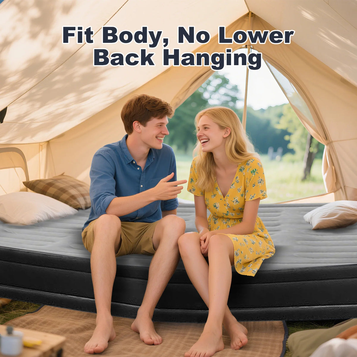 1-2 Person Automatic Inflatable Air Mattress with Built-In Pump, Thick PVC Camping Bed for Indoor Outdoor Use, Portable Sleeping Mat for Travel & Home