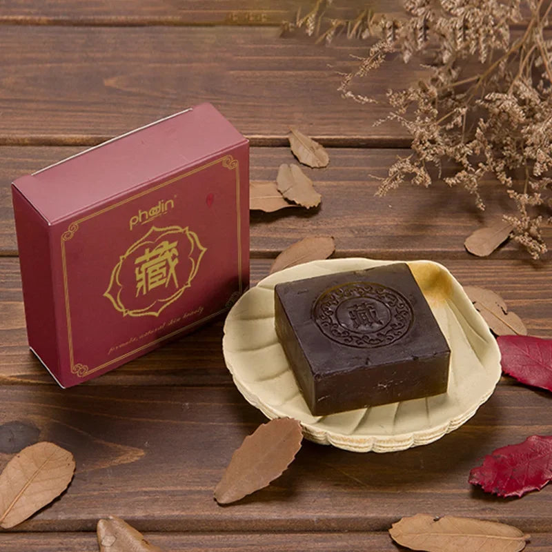 Tibetan Herbal Black Soap – Handmade Natural Face & Body Bar with Ginseng, Saffron & Blue Lotus, Anti-Acne & Moisturizing