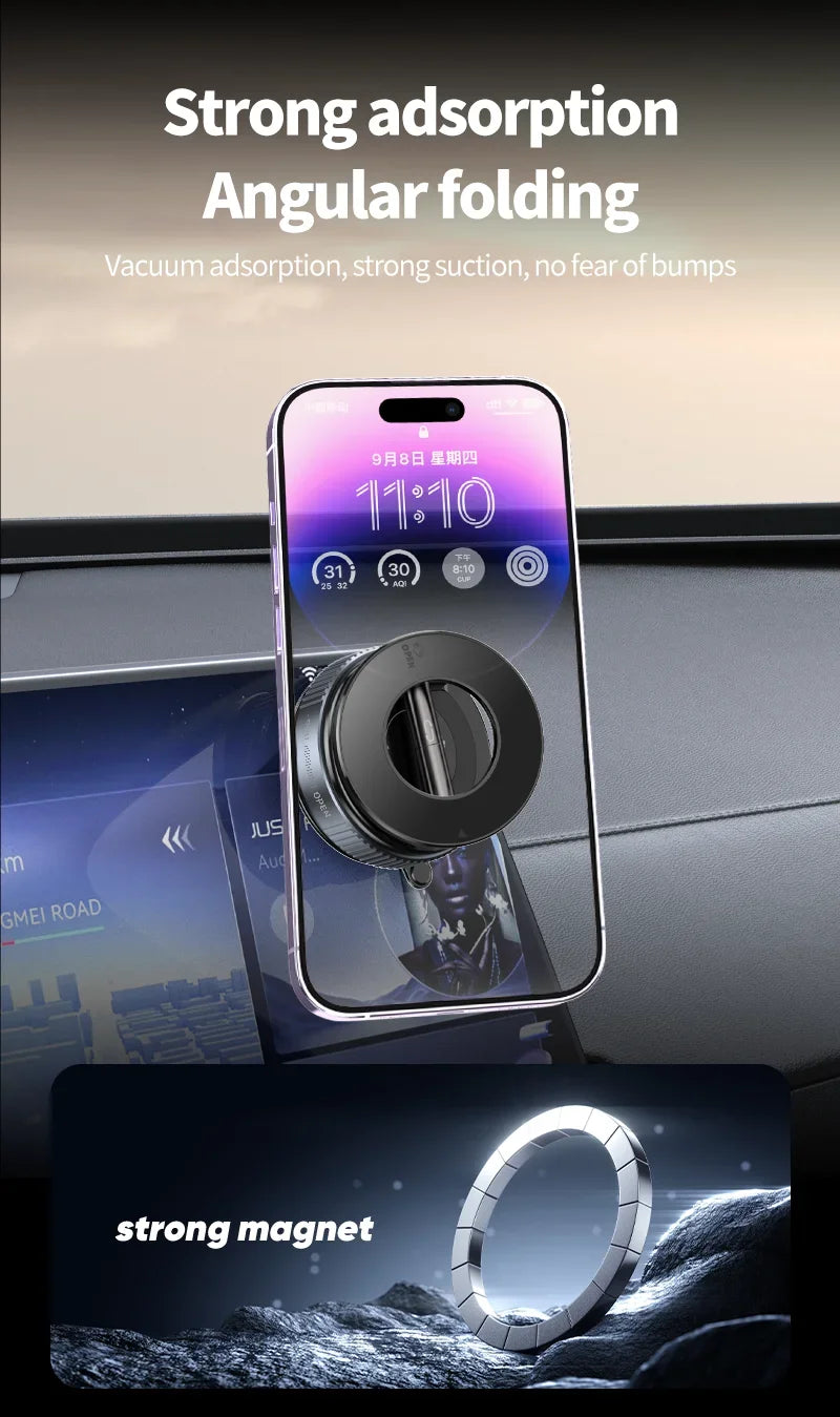 New 360° Rotation Folding Magnetic Car Phone Holder With Vacuum Suction Cup For iPhone 12-16 Series Car/Gym/Driving Phone Holder