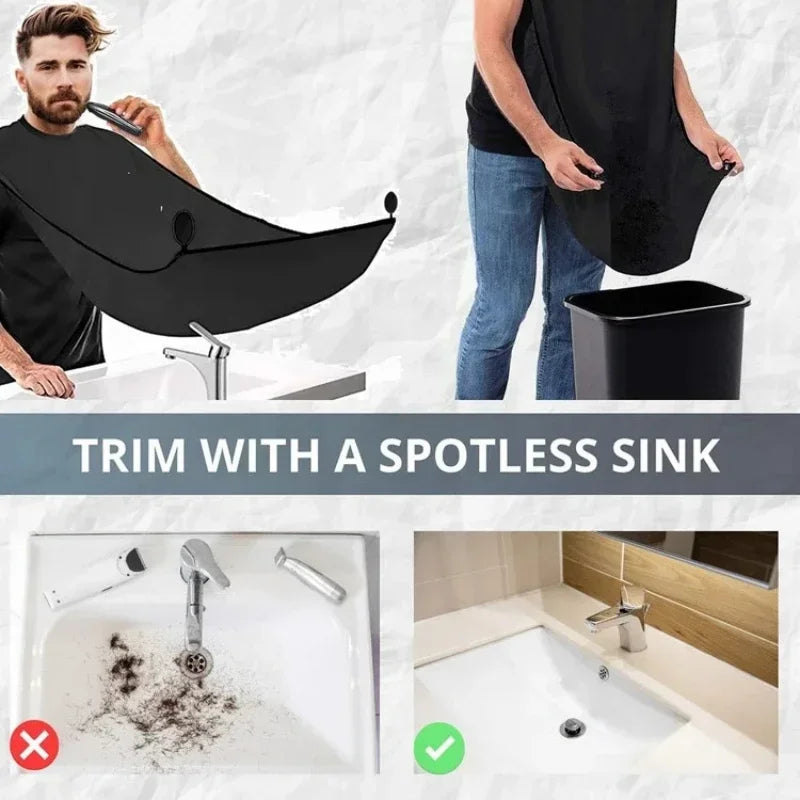 Beard Bib & Hair Catcher, No-Mess Shaving Cape, Mirror Suction Cups, Sink & Counter Cleanup