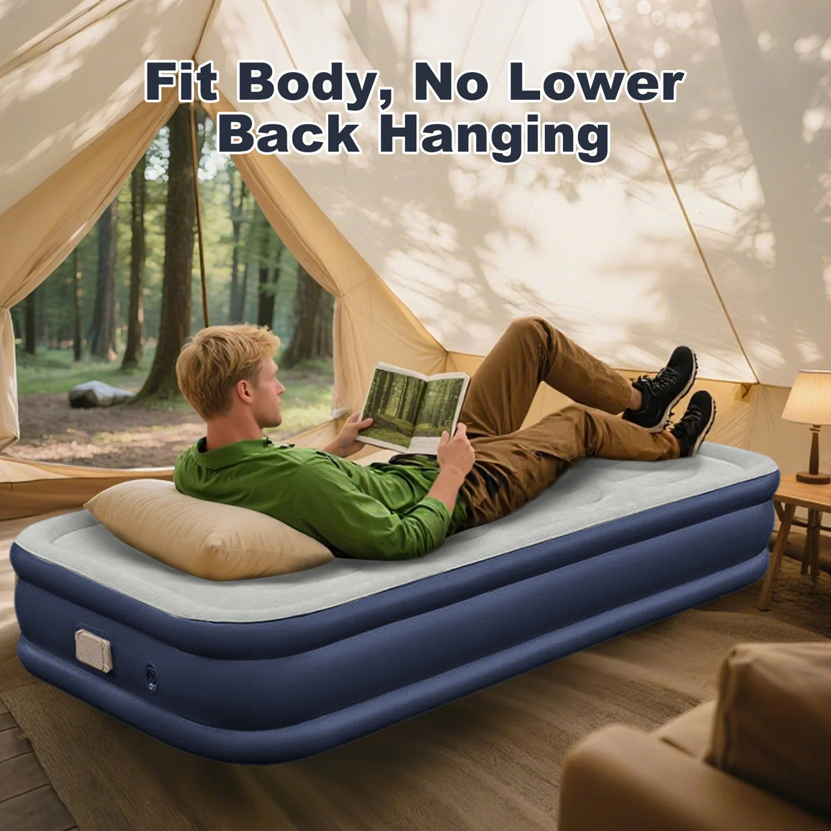 1-2 Person Automatic Inflatable Air Mattress with Built-In Pump, Thick PVC Camping Bed for Indoor Outdoor Use, Portable Sleeping Mat for Travel & Home