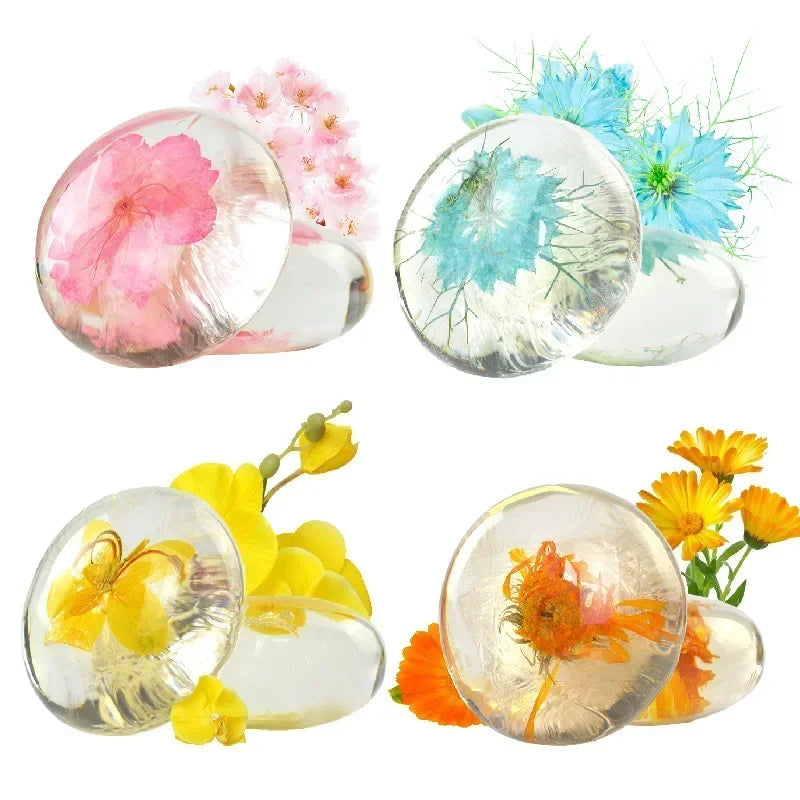 2.82oz / 80g Transparent Handmade Soap with Real Fresh Flower – Amino Acid Infused Moisturizing & Hydrating Facial & Body Bar