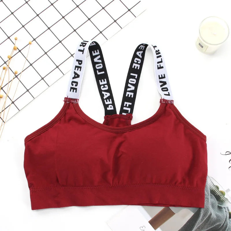 Women Letter Strap Sports Bra Sexy Seamless Fitness Underwear Elastic Slim Crop Top Breathable Push Up Yoga Vest Sportswear