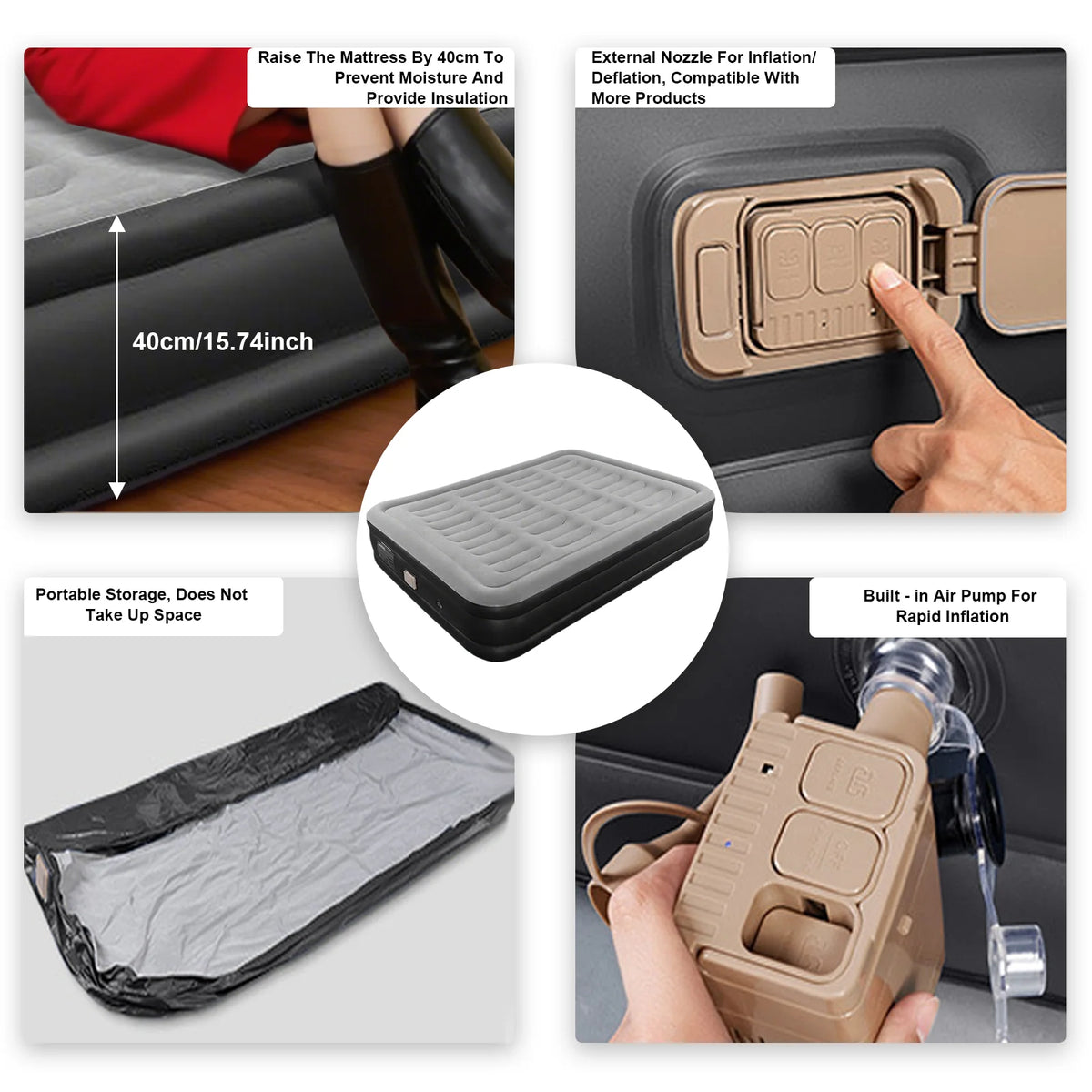 1-2 Person Automatic Inflatable Air Mattress with Built-In Pump, Thick PVC Camping Bed for Indoor Outdoor Use, Portable Sleeping Mat for Travel & Home